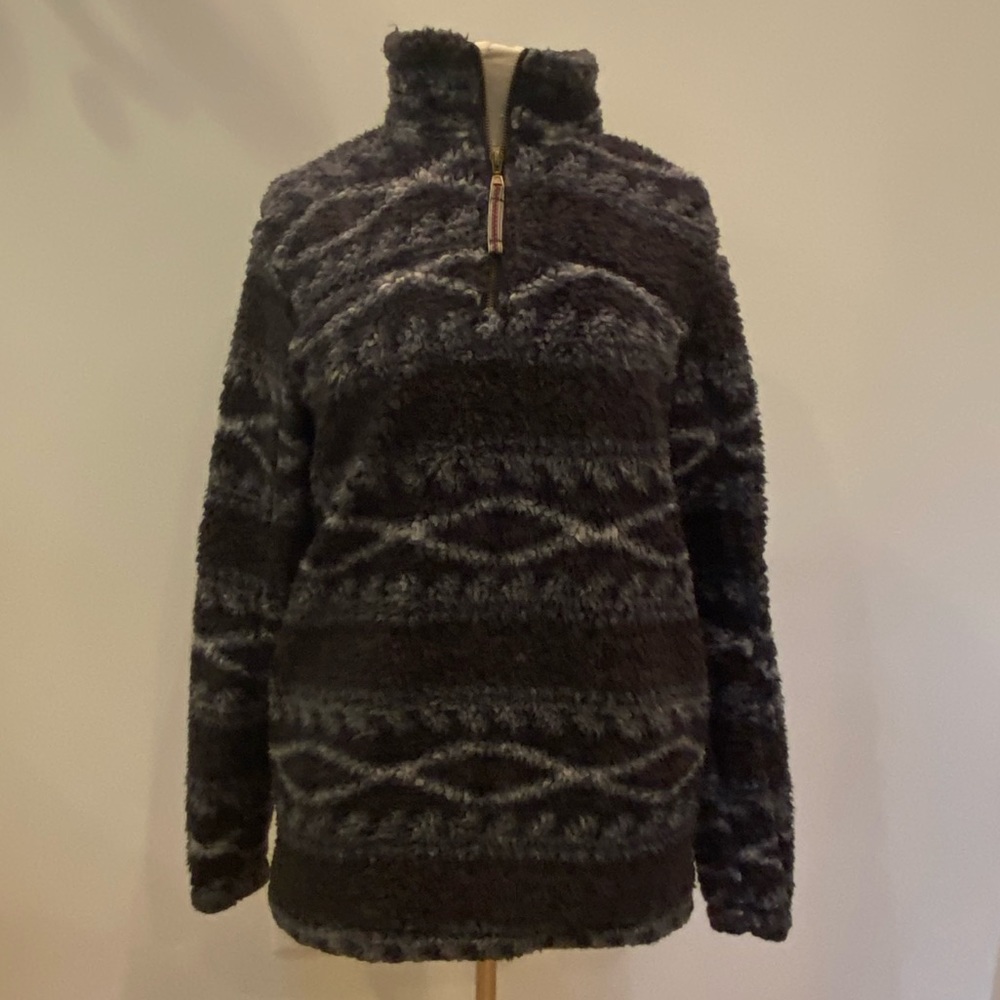 Alpine Sherpa Aztec Pattern Brown & Gray 1/4 Zip Pullover Fleece. Unisex Size S